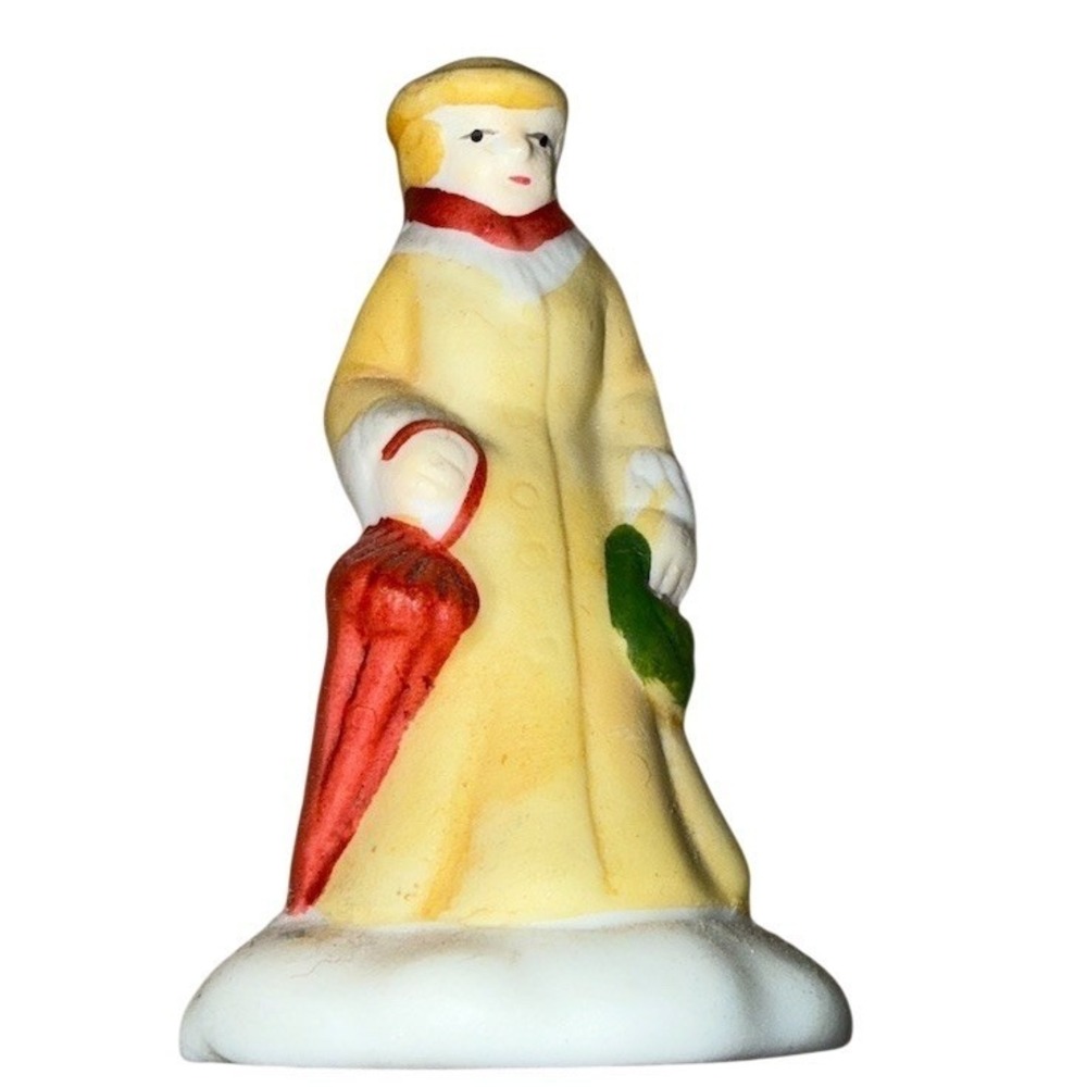Best Buy Pro Winter Lady Figurine Yellow Coat Red Umbrella‎ Green Muff ceramic